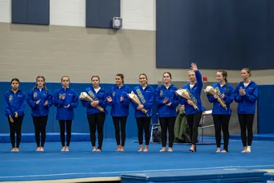 Gymnastics action shot — Homestead vs. East Noble, Fort Wayne Indiana