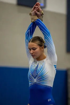 Gymnastics action shot — Homestead vs. Warsaw, Fort Wayne Indiana