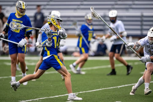 Boys Lacrosse action shot — Homestead vs. Bishop Dwenger, Fort Wayne Indiana