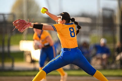 Softball action shot — Homestead vs. Leo, Fort Wayne Indiana