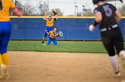 Softball action shot — Homestead vs. Leo, Fort Wayne Indiana