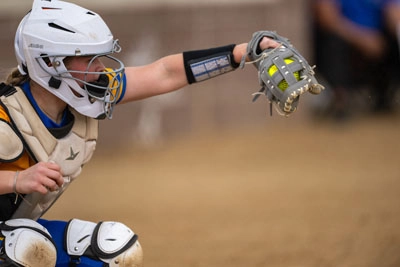 Softball action shot — Homestead vs. Leo, Fort Wayne Indiana