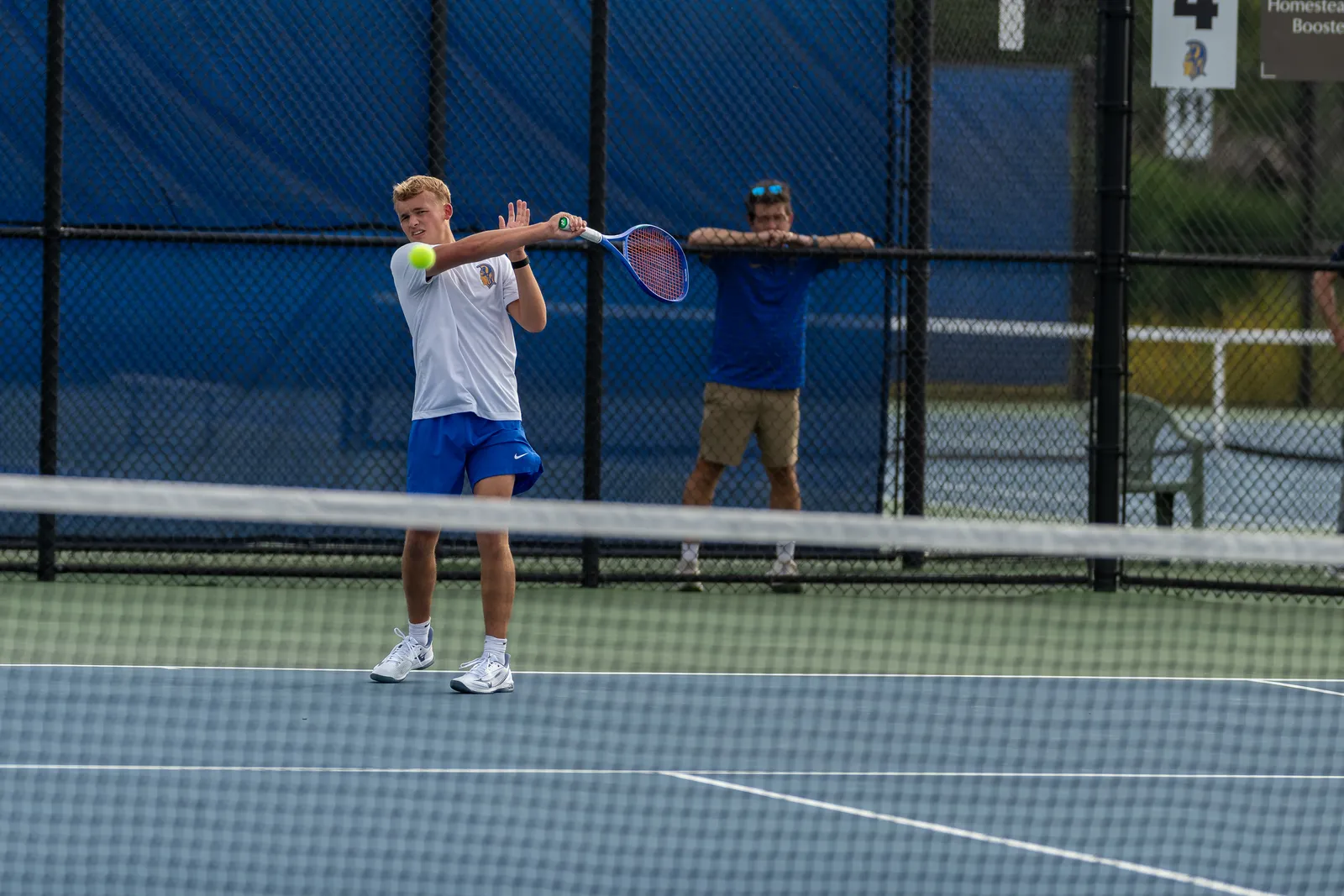 Boys Tennis action shot — Homestead vs. Bishop Luers, Fort Wayne Indiana