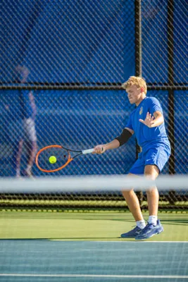 Boys Tennis action shot — Homestead vs. Warsaw, Fort Wayne Indiana