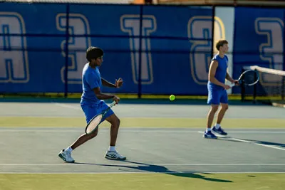 Boys Tennis action shot — Homestead vs. Warsaw, Fort Wayne Indiana