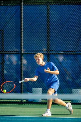 Boys Tennis action shot — Homestead vs. Warsaw, Fort Wayne Indiana