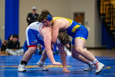 Wrestling action shot — Homestead vs. Jay County, Fort Wayne Indiana