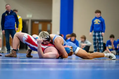 Wrestling action shot — Homestead vs. Jay County, Fort Wayne Indiana