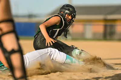 Softball action shot — Lawn Stars vs. Saylors Concrete, Fort Wayne Indiana