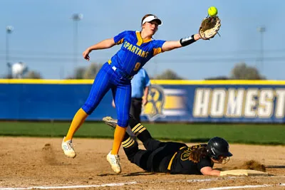 Softball action shot — Homestead vs. South Adams, Fort Wayne Indiana