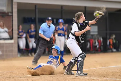 Softball action shot — Homestead vs. Leo, Fort Wayne Indiana